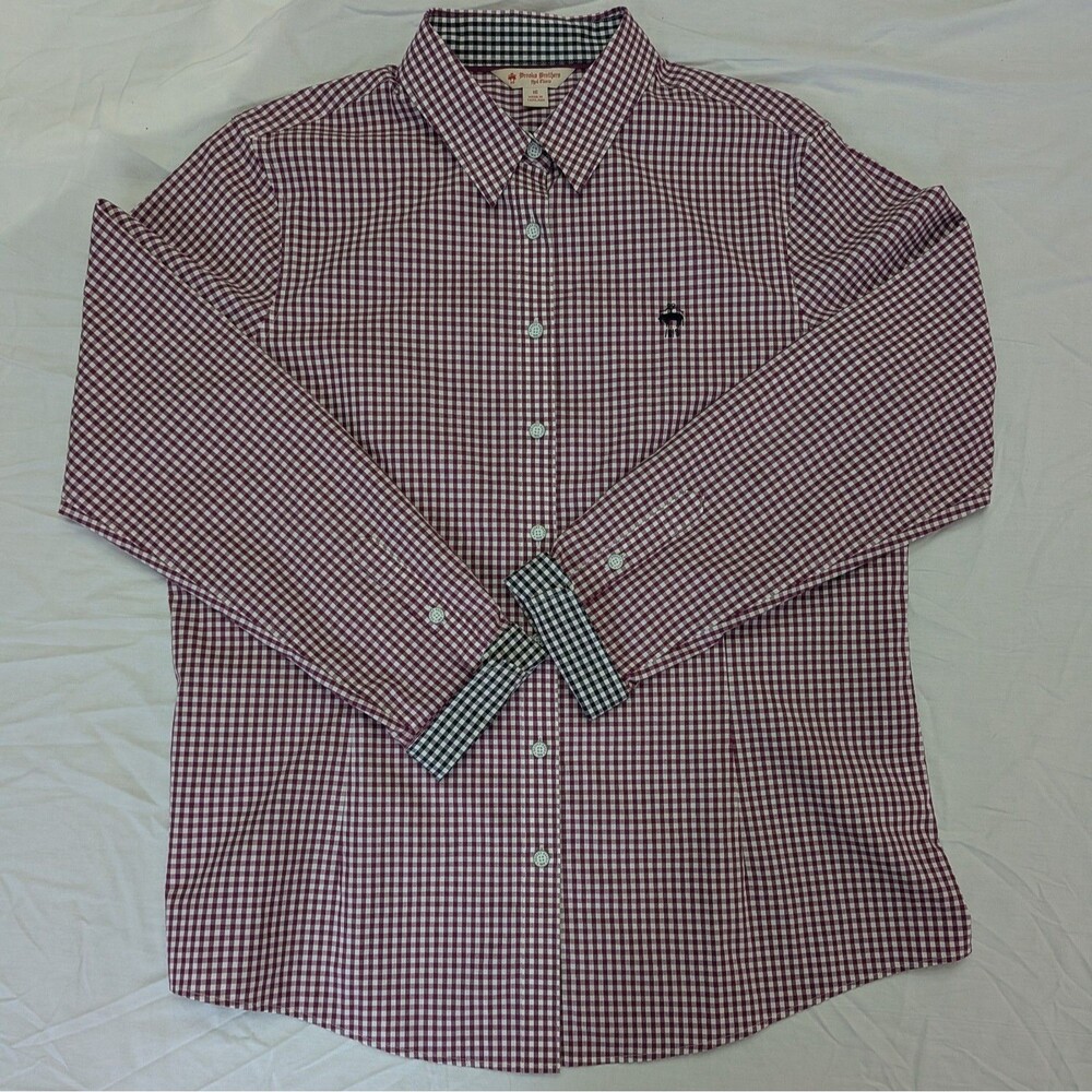 Brooks Brothers Red Fleece Button-Up Shirt Youth Size 16 Burgundy Gingham Preppy - Picture 3 of 10